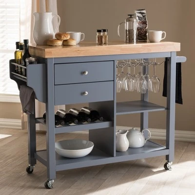 Sunderland Coastal And Farmhouse Natural Wood Kitchen Cart Gray, Light Brown - Baxton Studio 6 Sunderland Coastal And Farmhouse Natural Wood Kitchen Cart Gray, Light Brown - Baxton Studio - Image 4