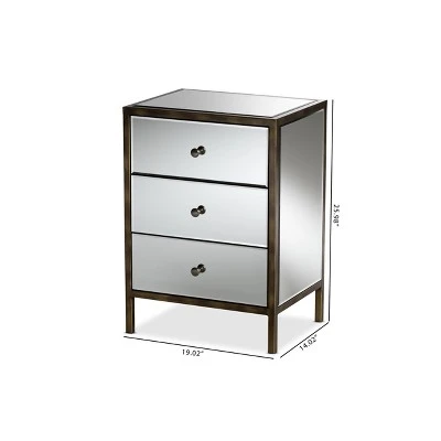 Baxton Studio Nouria Mirrored 3 Drawer Nightstand Bedside Table Silver - BaxtonStudio 7 Baxton Studio Nouria Mirrored 3 Drawer Nightstand Bedside Table Silver - BaxtonStudio - Image 5
