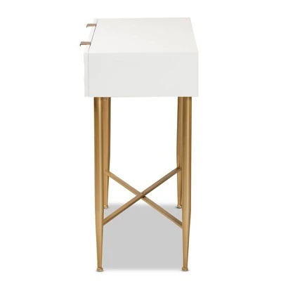 Galia Wood And Metal 1 Drawer Console Table White/Gold - Baxton Studio 5 Galia Wood And Metal 1 Drawer Console Table White/Gold - Baxton Studio - Image 3