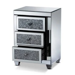 Ralston 3 Drawers Mirrored Nightstand - Baxton Studio