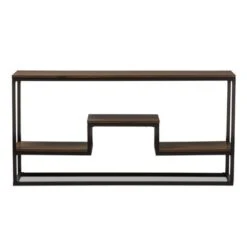 Doreen Rustic Industrial Style Antique Textured Finished Metal Distressed Wood Console Table - Black - Baxton Studio