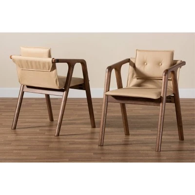 2pc Marcena Imitation Leather Upholstered And Wood Dining Chair Set - Baxton Studio 9 2pc Marcena Imitation Leather Upholstered And Wood Dining Chair Set - Baxton Studio - Image 7