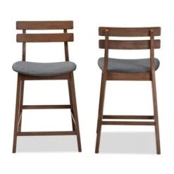 Set Of 2 Larine Wood Counter Height Barstools Dark Gray/Walnut - Baxton Studio