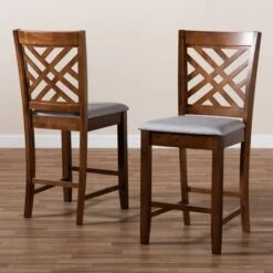 Set Of 2 Caron Fabric Upholstered Wood Counter Height Pub Chair Set Gray/Walnut - Baxton Studio -Home Furniture Shop-Baxton Studio GUEST 596dcca4 caa9 46e6 b443 3ead3188568d
