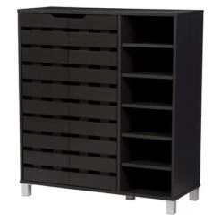 Shirley Modern And Contemporary Wood 2-Door Shoe Cabinet With Open Shelves - Dark Brown - Baxton Studio