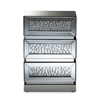 Sabrina Hollywood Regency Glamour Style Mirrored 3 - Drawer Nightstand - Baxton Studio 4 Sabrina Hollywood Regency Glamour Style Mirrored 3 - Drawer Nightstand - Baxton Studio - Image 2