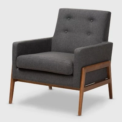 Perris Fabric Upholstered Walnut Wood Lounge Chair - Baxton Studio 11 Perris Fabric Upholstered Walnut Wood Lounge Chair - Baxton Studio - Image 9