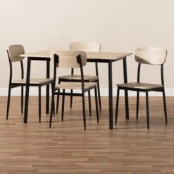 5pc Honore Mid Century Modern Light Wood Finished Matte Frame Dining Set Light Brown - Baxton Studio -Home Furniture Shop-Baxton Studio GUEST 5b4498fc f215 4952 98b5 0cdf1b99b5f6