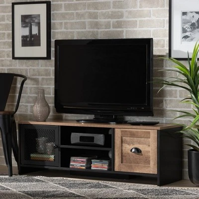 Connell Two-Tone Wood And Metal 2 Door TV Stand For TVs Up To 40" Natural Brown/Black - Baxton Studio 9 Connell Two-Tone Wood And Metal 2 Door TV Stand For TVs Up To 40" Natural Brown/Black - Baxton Studio - Image 7