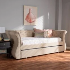 Twin Cherine Classic And Contemporary Fabric Upholstered Daybed With Trundle Beige - Baxton Studio -Home Furniture Shop-Baxton Studio GUEST 5b781c4d 48da 4c2b 8439 b6c3e851645f