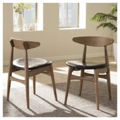 Set Of 2 Edna Mid-Century Modern French Black Faux Leather & Oak Light Brown Finishing Wood Dining Chairs - Baxton Studio 8 Set Of 2 Edna Mid-Century Modern French Black Faux Leather & Oak Light Brown Finishing Wood Dining Chairs - Baxton Studio -Home Furniture Shop-Baxton Studio GUEST 5c17b717 0a35 46b8 8617 9f232cede533