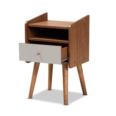 Elario Wood 1 Drawer Nightstand White/Walnut/Brown - Baxton Studio 3 Elario Wood 1 Drawer Nightstand White/Walnut/Brown - Baxton Studio