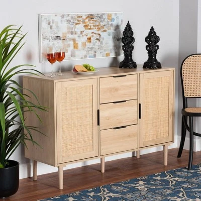 Harrison Wood And Rattan 3 Drawer Sideboard Dining Cabinet Natural Brown/Black - Baxton Studio 5 Harrison Wood And Rattan 3 Drawer Sideboard Dining Cabinet Natural Brown/Black - Baxton Studio - Image 3
