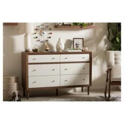 Harlow Mid-Century Modern Scandinavian Style Wood 6 Drawer Storage Dresser White/Walnut - Baxton Studio 9 Harlow Mid-Century Modern Scandinavian Style Wood 6 Drawer Storage Dresser White/Walnut - Baxton Studio -Home Furniture Shop-Baxton Studio GUEST 5c6dfca4 a4de 4873 8649 5eccd58e8e5c
