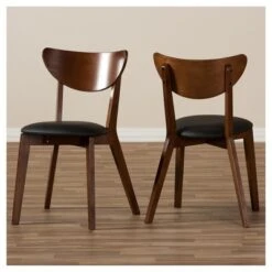 Set Of 2 Sumner Mid - Century Faux Leather Dining Chairs - Black, "Walnut" Brown - Baxton Studio -Home Furniture Shop-Baxton Studio GUEST 5cd16859 b86c 42d8 8ede 4db10ef6fb40