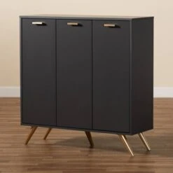 Kelson Wood 3 Door Cabinet Dark Gray/Gold - Baxton Studio 17 Kelson Wood 3 Door Cabinet Dark Gray/Gold - Baxton Studio -Home Furniture Shop-Baxton Studio GUEST 5cd72979 2eaf 4929 a55a a94d1d6a3a70