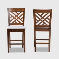 Set Of 2 Caron Fabric Upholstered Wood Counter Height Pub Chair Set Gray/Walnut - Baxton Studio