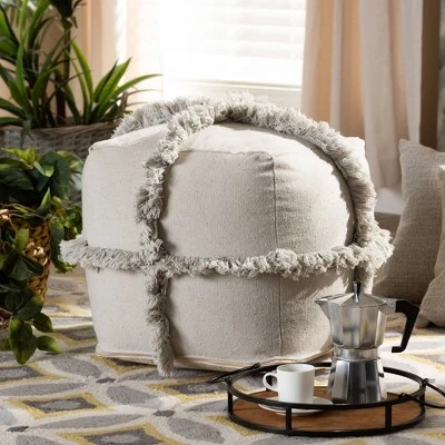 Alfro Handwoven Cotton Fringe Pouf Ottoman - Baxton Studio 4 Alfro Handwoven Cotton Fringe Pouf Ottoman - Baxton Studio - Image 2