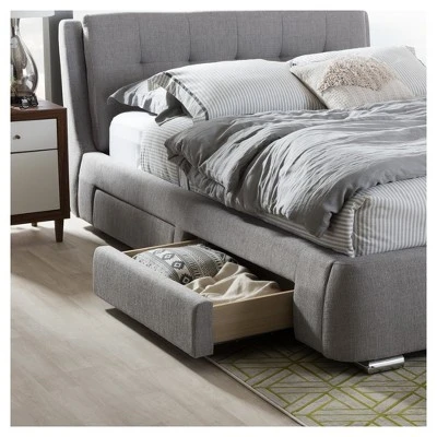King Camile Modern And Contemporary Fabric Upholstered 4 Drawer Storage Platform Bed Gray - Baxton Studio 8 King Camile Modern And Contemporary Fabric Upholstered 4 Drawer Storage Platform Bed Gray - Baxton Studio - Image 6