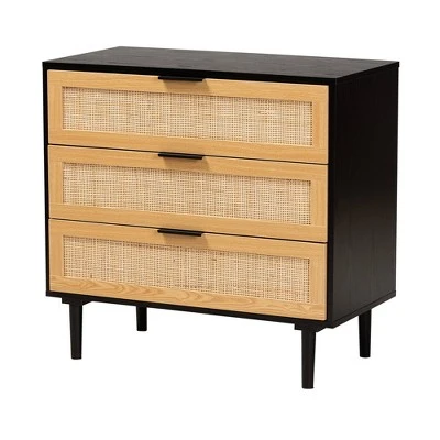 Maureen Wood And Rattan 3 Drawer Dresser Espresso/Natural Brown - Baxton Studio 3 Maureen Wood And Rattan 3 Drawer Dresser Espresso/Natural Brown - Baxton Studio