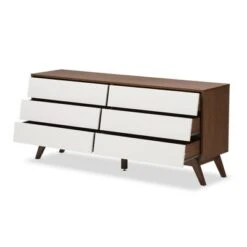 Hildon Mid-Century Modern Wood 6 Drawer Storage Dresser Brown - Baxton Studio