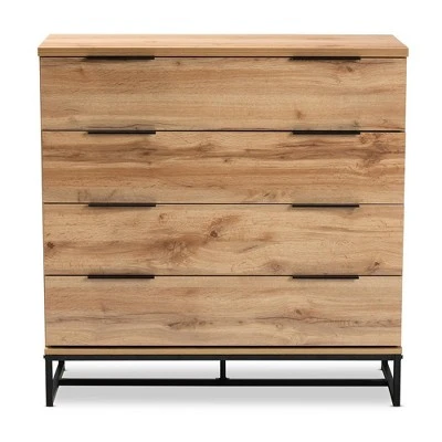 Reid Wood And Metal 4 Drawer Dresser Oak/Black - Baxton Studio 4 Reid Wood And Metal 4 Drawer Dresser Oak/Black - Baxton Studio - Image 2