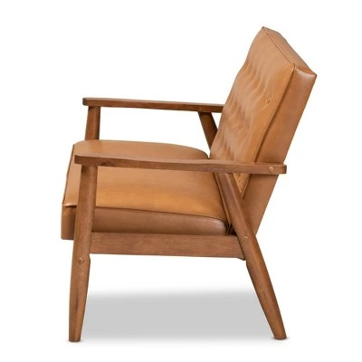 Sorrento Mid-Century Faux Leather Upholstered Wood Loveseat Walnut/Brown - Baxton Studio 4 Sorrento Mid-Century Faux Leather Upholstered Wood Loveseat Walnut/Brown - Baxton Studio - Image 2