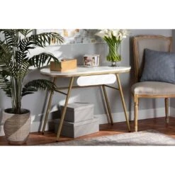 Mabel Metal Console Table With Faux Marble Tabletop Gold - Baxton Studio -Home Furniture Shop-Baxton Studio GUEST 5fc8e842 933b 4b3d 981f 2f0cb058ce7b
