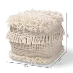Bartow Handwoven Moroccan Inspired Pouf Ottoman Beige - Baxton Studio