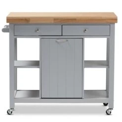 Hayward Coastal And Farmhouse Natural Wood Kitchen Cart White, Light Brown - Baxton Studio -Home Furniture Shop-Baxton Studio GUEST 60d4ffa8 0688 4bb3 bb60 b84b7679ed93