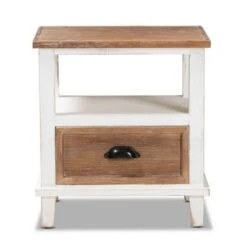 Glynn Wood 1 Drawer Nightstand White/Brown - Baxton Studio -Home Furniture Shop-Baxton Studio GUEST 613346a0 45ff 4eb0 9235 3640dc3b8d5d