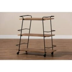 3 Tier Bernard Industrial Metal And Wood Mobile Wine Bar Cart Black/Walnut - Baxton Studio -Home Furniture Shop-Baxton Studio GUEST 61b9a6bd f52f 4fd1 a73a 4cc0bb493645