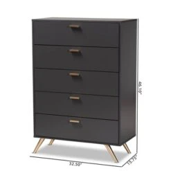 Kelson Wood 5 Drawer Chest Dark Gray/Gold - Baxton Studio -Home Furniture Shop-Baxton Studio GUEST 620cb158 c1c7 47ab a28f 4f5841e83382