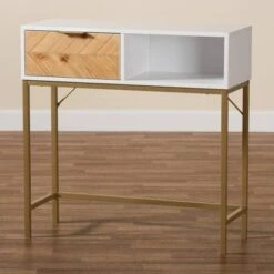 Giona Two-Tone Wood And Metal 1 Drawer Console Table White/Gold - Baxton Studio -Home Furniture Shop-Baxton Studio GUEST 62109a1d 7fea 4449 afde 1b5a184836c4