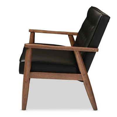 Sorrento Mid-Century Retro Modern Faux Leather Upholstered Wooden 2 Seater Loveseat - Baxton Studio 4 Sorrento Mid-Century Retro Modern Faux Leather Upholstered Wooden 2 Seater Loveseat - Baxton Studio - Image 2