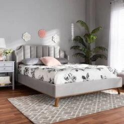 King Adelie Velvet Wingback Platform Bed Light Gray/Walnut - Baxton Studio 12 King Adelie Velvet Wingback Platform Bed Light Gray/Walnut - Baxton Studio -Home Furniture Shop-Baxton Studio GUEST 623de703 3175 4ee5 883e 0655f157d71b