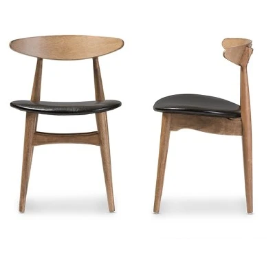 Set Of 2 Edna Mid-Century Modern French Black Faux Leather & Oak Light Brown Finishing Wood Dining Chairs - Baxton Studio 4 Set Of 2 Edna Mid-Century Modern French Black Faux Leather & Oak Light Brown Finishing Wood Dining Chairs - Baxton Studio - Image 2