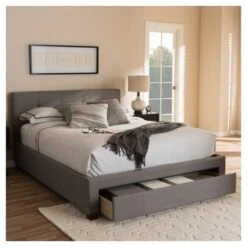 Brandy Modern And Contemporary Fabric Upholstered Platform Bed With Storage Drawer - Baxton Studio -Home Furniture Shop-Baxton Studio GUEST 625a9c09 f31c 451e a3bf 60798a187e9f