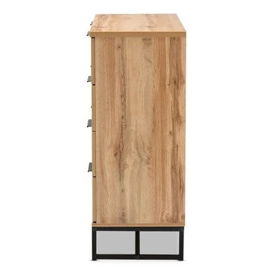 Reid Wood And Metal 4 Drawer Dresser Oak/Black - Baxton Studio 5 Reid Wood And Metal 4 Drawer Dresser Oak/Black - Baxton Studio - Image 3