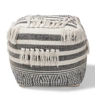 Kirby Handwoven Moroccan Inspired Pouf Ottoman Gray/Ivory - Baxton Studio 7 Kirby Handwoven Moroccan Inspired Pouf Ottoman Gray/Ivory - Baxton Studio - Image 5