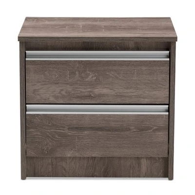 Gallia Modern And Contemporary Oak Finished 2 Drawer Nightstand Brown - Baxton Studio 4 Gallia Modern And Contemporary Oak Finished 2 Drawer Nightstand Brown - Baxton Studio - Image 2