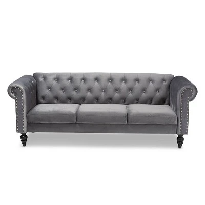 Emma Velvet Upholstered Button Tufted Chesterfield Sofa - Baxton Studio 3 Emma Velvet Upholstered Button Tufted Chesterfield Sofa - Baxton Studio