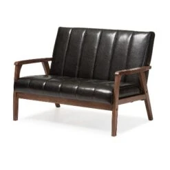 Nikko Mid-Century Modern Scandinavian Style Faux Leather Wooden 2 Seater Loveseat - Baxton Studio 10 Nikko Mid-Century Modern Scandinavian Style Faux Leather Wooden 2 Seater Loveseat - Baxton Studio -Home Furniture Shop-Baxton Studio GUEST 635cadfc 7b9f 43ca 868e 5d6c3e969e1a
