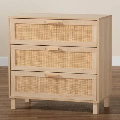 Sebille Wood With Natural Rattan 3 Drawer Storage Chest Light Brown - Baxton Studio 10 Sebille Wood With Natural Rattan 3 Drawer Storage Chest Light Brown - Baxton Studio - Image 8