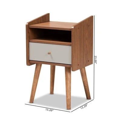 Elario Wood 1 Drawer Nightstand White/Walnut/Brown - Baxton Studio 10 Elario Wood 1 Drawer Nightstand White/Walnut/Brown - Baxton Studio - Image 8