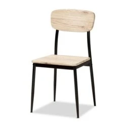 4pc Honore Wood And Metal Dining Chair Set Light Brown/Black - Baxton Studio