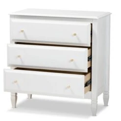 3 Drawer Naomi Wood Bedroom Chest White/Gold - Baxton Studio