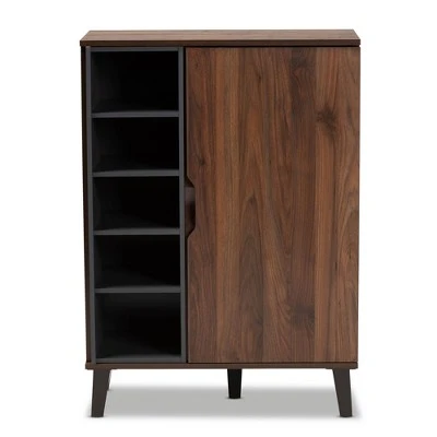 Idina Mid-Century Wood 1 Door Shoe Cabinet Dark Brown/Gray - Baxton Studio 4 Idina Mid-Century Wood 1 Door Shoe Cabinet Dark Brown/Gray - Baxton Studio - Image 2