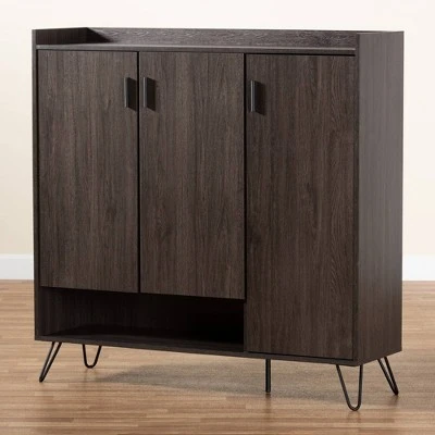 Baldor Wood 3 Door Shoe Cabinet Dark Brown - Baxton Studio 11 Baldor Wood 3 Door Shoe Cabinet Dark Brown - Baxton Studio - Image 9