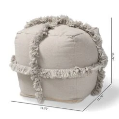 Alfro Handwoven Cotton Fringe Pouf Ottoman - Baxton Studio